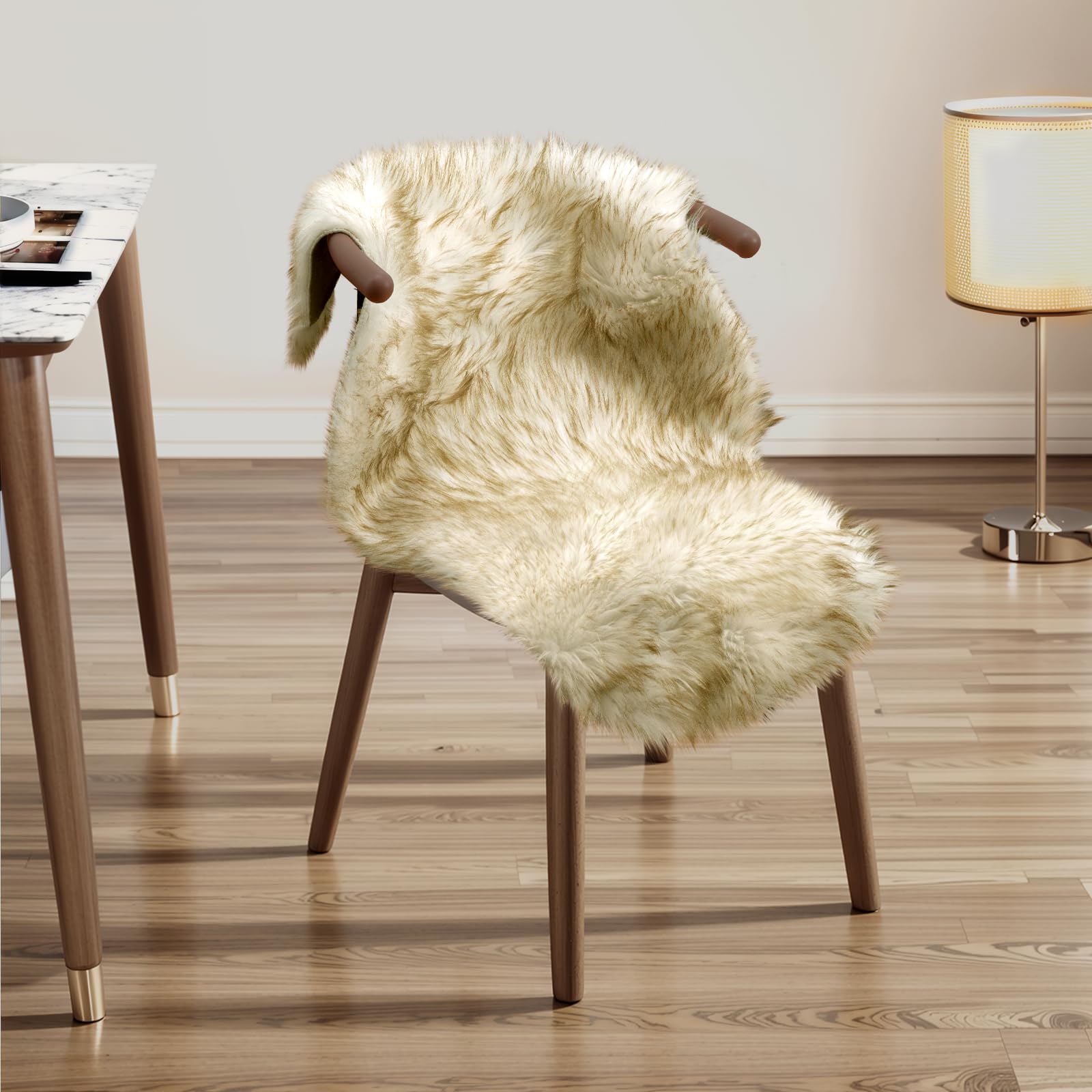 Ciicool Faux Sheepskin Rugs Soft Faux Fur Rug White Gradient Dark Green