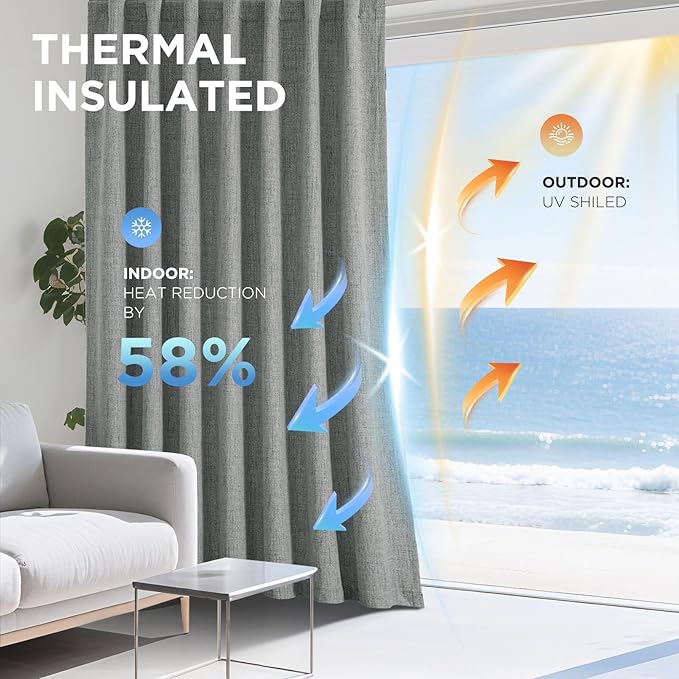 Joydeco Linen Blackout Curtains for Bedroom - 100% Light Blocking 1 Panels, Light Grey Drapes 100" W x 96" L, Thermal Insulated Room Darkening Curtains for Living Room, Rod Pocket & Back Tabs