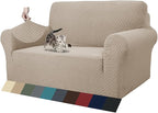 ZNSAYOTX 1 Piece Jacquard Couch Covers for 2 Cushion Couch High Stretch Loveseat Slipcover for Pets Dogs Anti Slip Love Seat Sofa Slipcover Furniture Protector (Loveseat, Khaki)