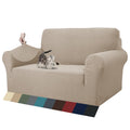 ZNSAYOTX 1 Piece Jacquard Couch Covers for 2 Cushion Couch High Stretch Loveseat Slipcover for Pets Dogs Anti Slip Love Seat Sofa Slipcover Furniture Protector (Loveseat, Khaki)