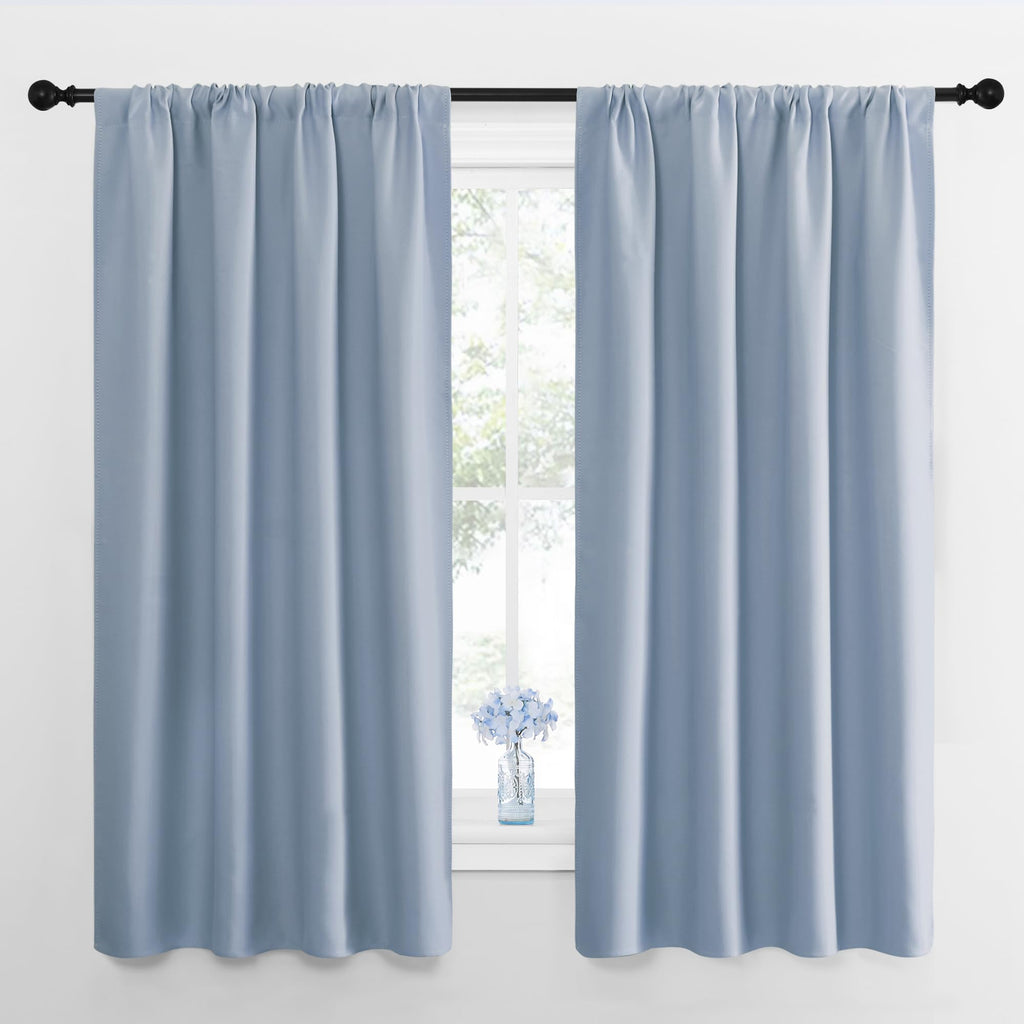 NICETOWN Blackout Curtains for Bedroom, Blackout Curtain Panels, Vintage Blue, 1 Pair, 42 by 45-inch, Window Treatment Energy Saving Thermal Insulated Solid Rod Pocket Blackout Drapes/Draperies