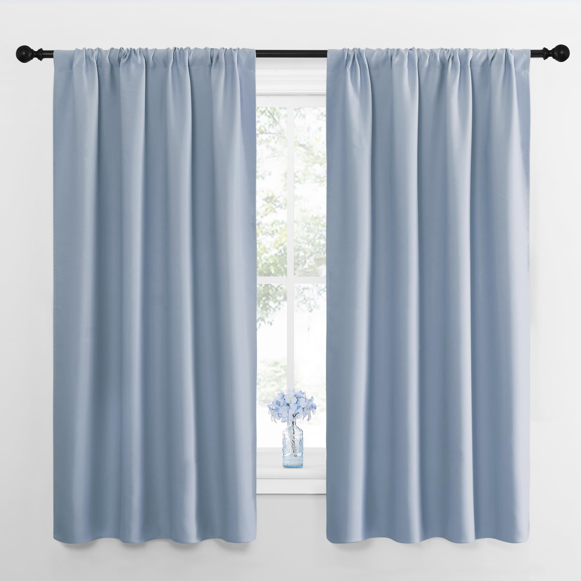 NICETOWN Blackout Curtains for Bedroom, Blackout Curtain Panels, Vintage Blue, 1 Pair, 42 by 45-inch, Window Treatment Energy Saving Thermal Insulated Solid Rod Pocket Blackout Drapes/Draperies