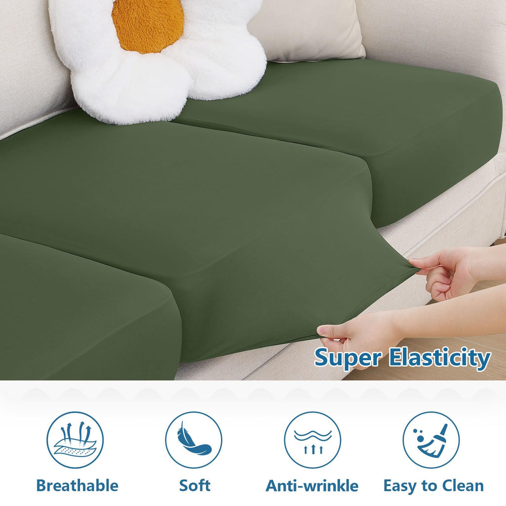 hyha Milk Silk Couch Cushion Covers, Sofa Covers for 3 Cushion Couch