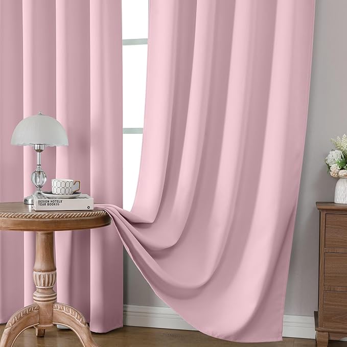 CUCRAF Light Pink Blackout Curtains 84 inch Length 2 Panels Set, Rod Pocket Room Darkening Drapes for Bedroom Living Room, Insulated Thermal Light Blocking Window Curtain (W52 x L84 Inch)