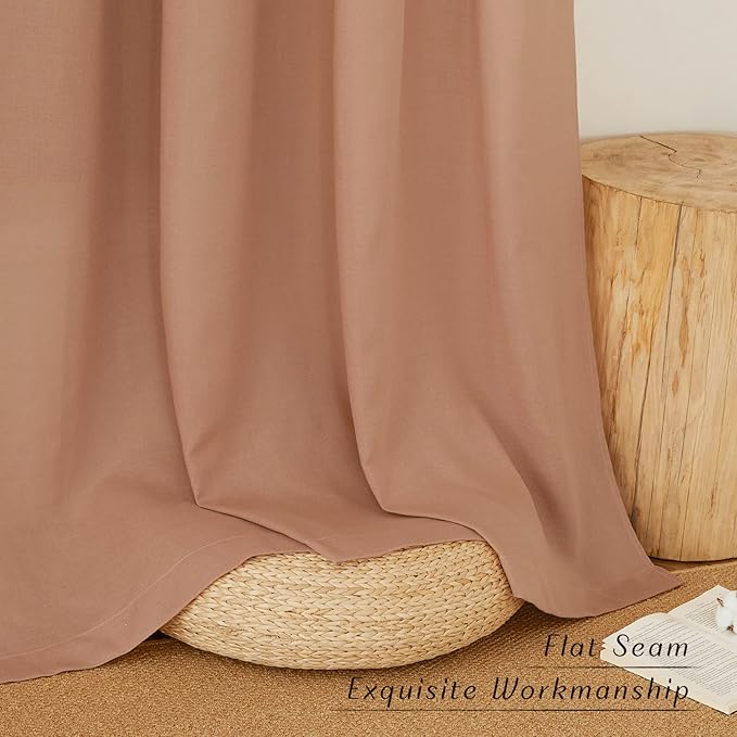 NICETOWN Thick Linen Terracotta Curtains for Window, Grommet Flax Linen Blend Window Drapes Privacy Added with Light Filtering Curtains for Bedroom/Girls Room, 2 Panels, W55 x L63