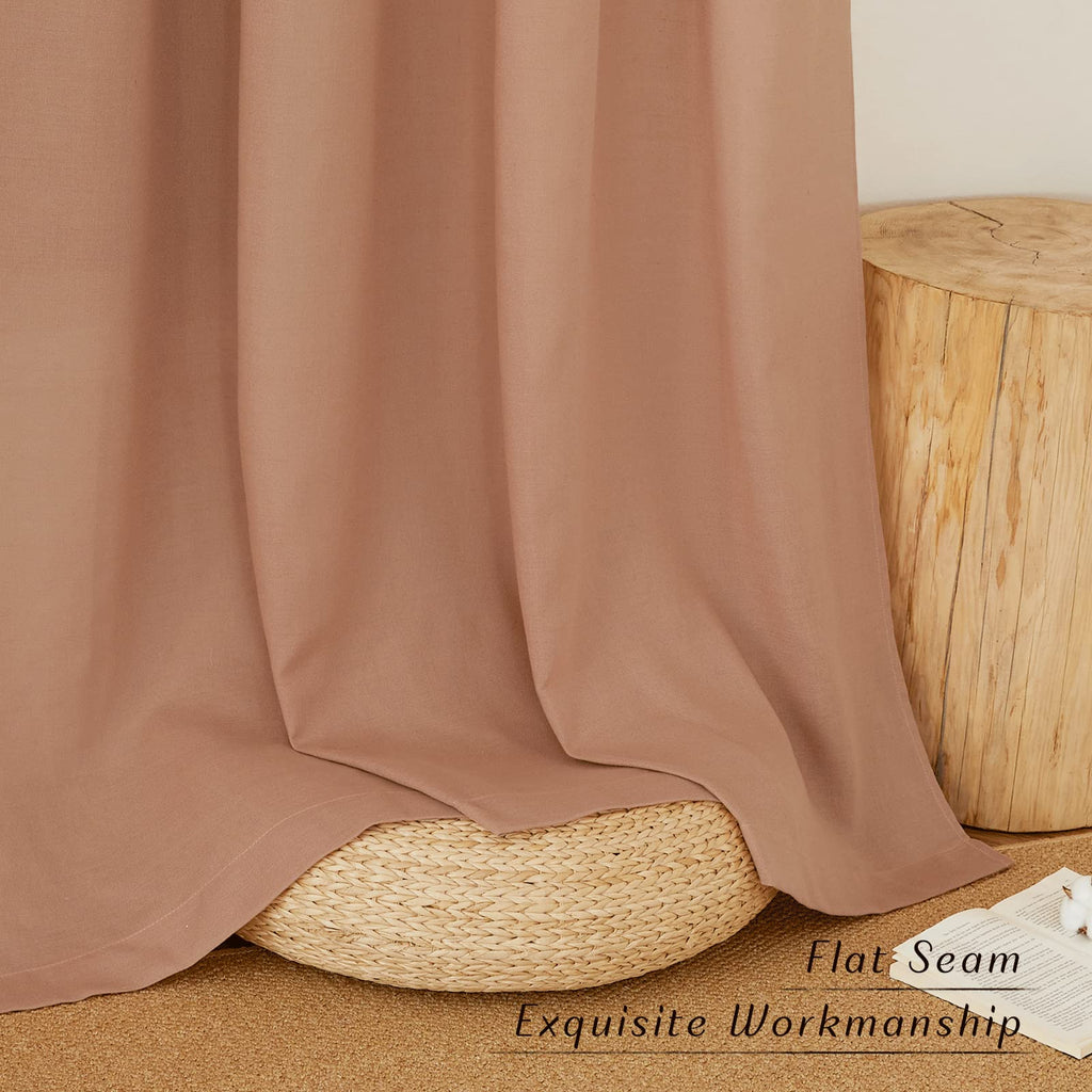 NICETOWN Rustic Linen 96 inch Long Curtains for Living Room, Grommet Privacy Added Thick Linen Weave with Light Filter Window Curtains & Drapes for Bedroom, Terracotta, W42 x L96, 2 Panels