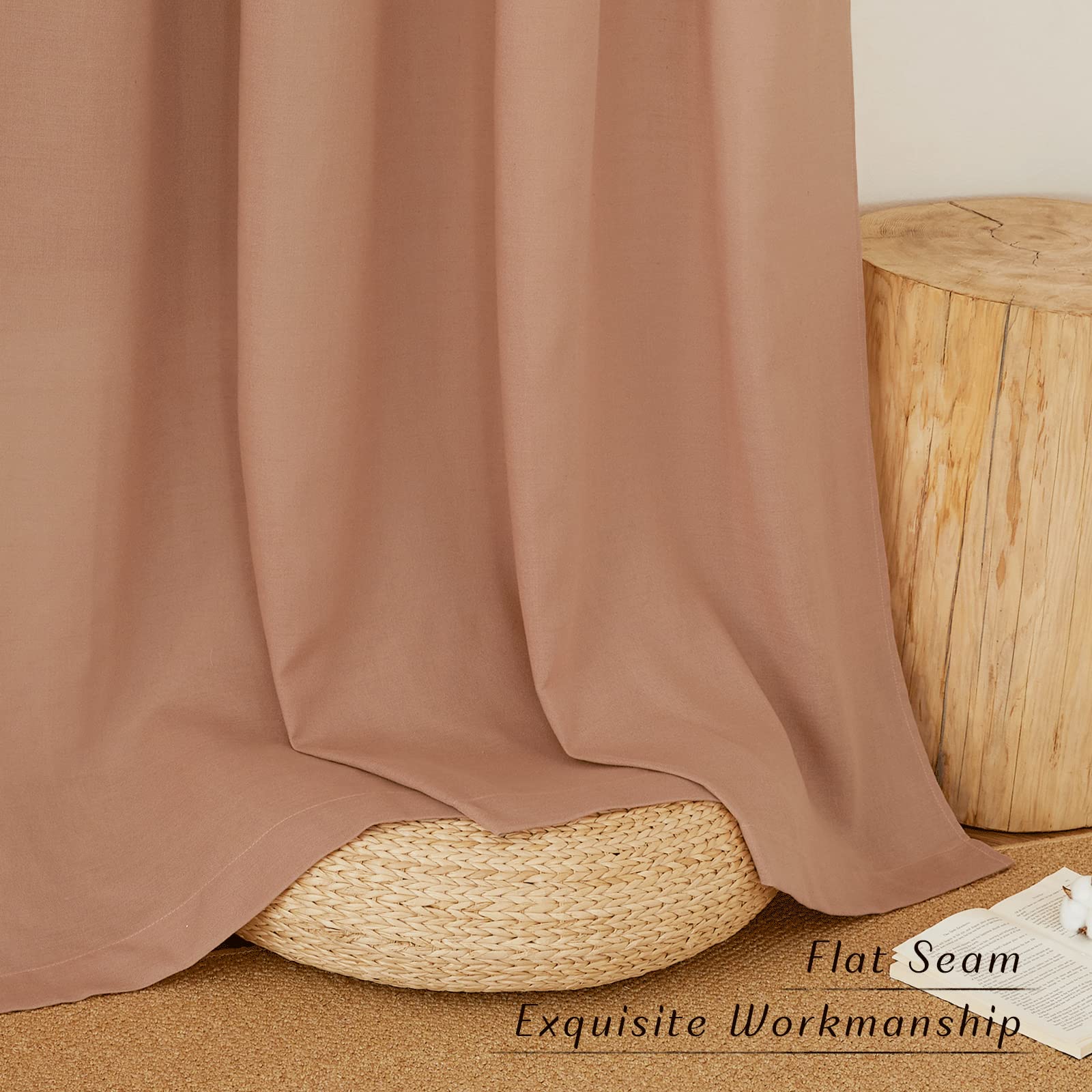 NICETOWN Rustic Linen 96 inch Long Curtains for Living Room, Grommet Privacy Added Thick Linen Weave with Light Filter Window Curtains & Drapes for Bedroom, Terracotta, W42 x L96, 2 Panels