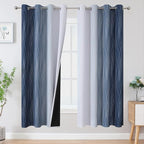 Navy Blue and Greyish White Blackout Curtains for Living Room 72 Inch Long