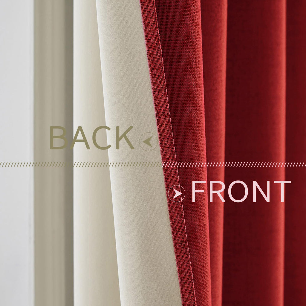 MIULEE 100% Blackout Linen Curtains for Bedroom 52x96 Inches Red