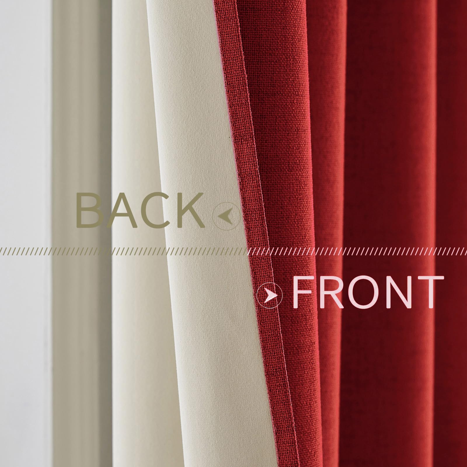 MIULEE 100% Blackout Linen Curtains for Bedroom 52x96 Inches Red