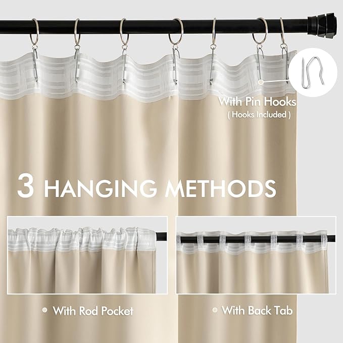 MIULEE Cream Beige Back Tab Light Blocking Curtains 78 Inch Length 2 Panels Set for Living Room Bedroom Privacy, Rod Pocket/Pinch Pleat Thermal Insulated Room Darkening Pleated Blackout Drapes