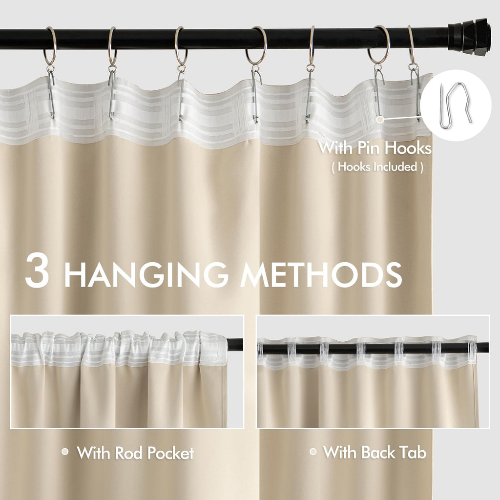 MIULEE Cream Beige Back Tab Blackout Curtains 52x63 Inches Long 2 Panel Set