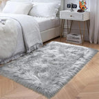 Goolela Grey Fluffy Fuzzy Rug for Bedroom Dorm 3x5 Gray Furry Faux Fur Shaggy Carpet Living Room Sheepskin Soft Plush Rectangle