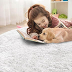 OLANLY White Round Rugs for Bedroom - Machine Washable, 2 ft Circle Area Rugs for Living Room, Soft and Fluffy Shaggy Carpet for Teen Girls and Boys, Nursery Rooms, Dorms, Home Decor Aesthetic