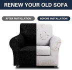 Cupuamon 2026 New Stretch Chair Sofa Slipcovers Couch Cover for 1 Seater Furniture Protector Sofa Covers with Elastic Bottom Jacquard Fabric Small Checks for Pets, Kids - Black