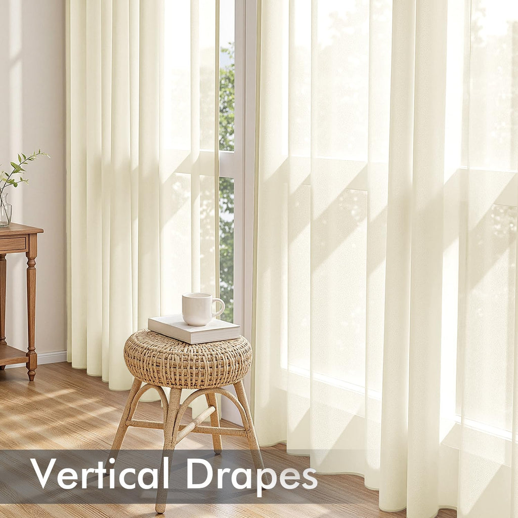 MIULEE Light Cream Sheer Curtains 90 Inches Long 4 Panels 42 x 90 Inches