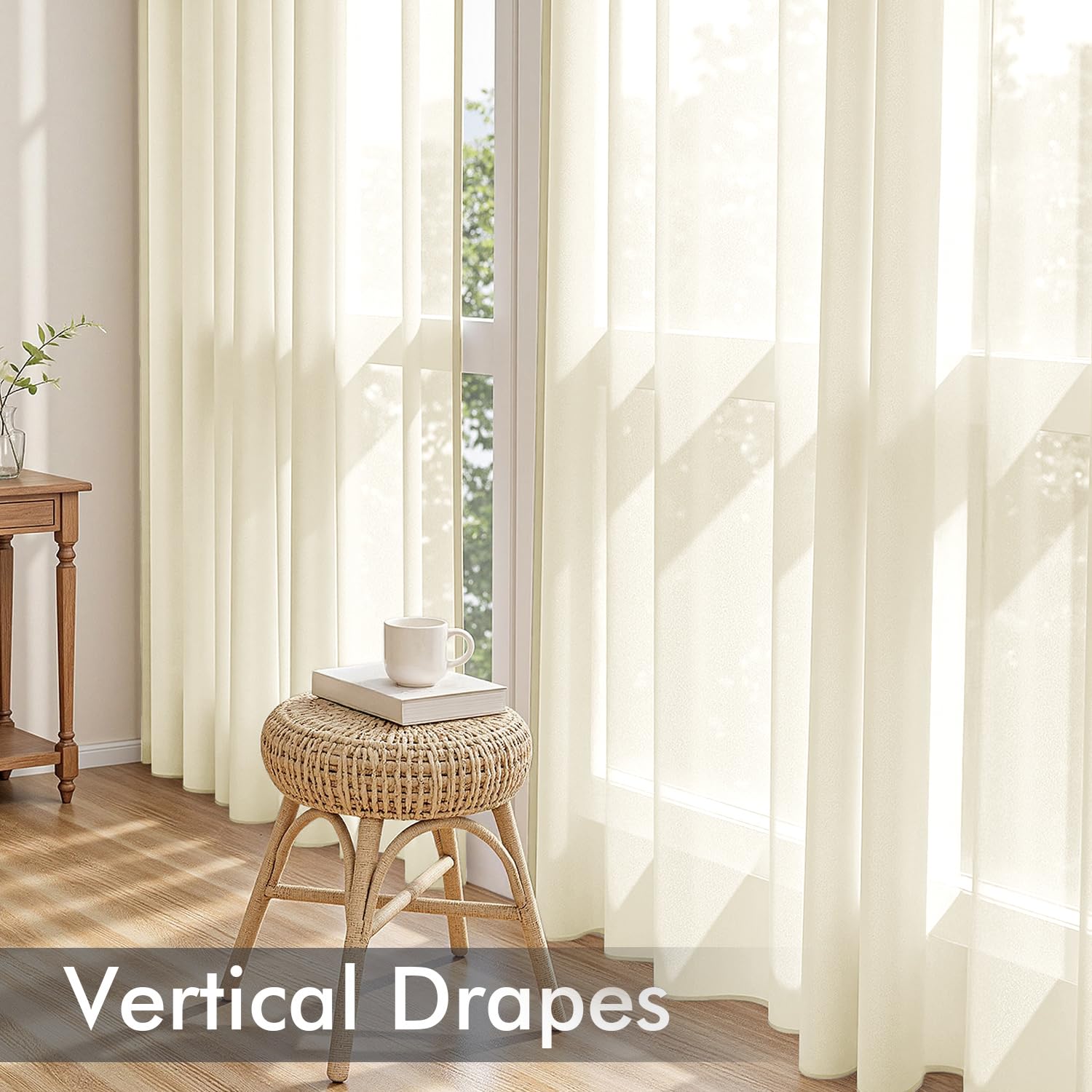 MIULEE Light Cream Sheer Curtains 90 Inches Long 4 Panels 42 x 90 Inches