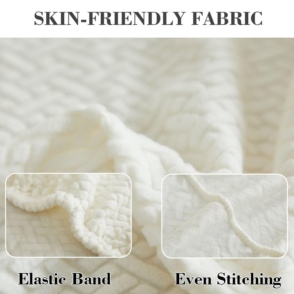 Disayu Couch Covers for 3 Cushion Sofa Pet Friendly Couch Cushion Covers Universal Sofa Covers Washable Stretch Slipcovers for Sectional Sofa (Texture Ivory White,Large Triple Seat Cover)