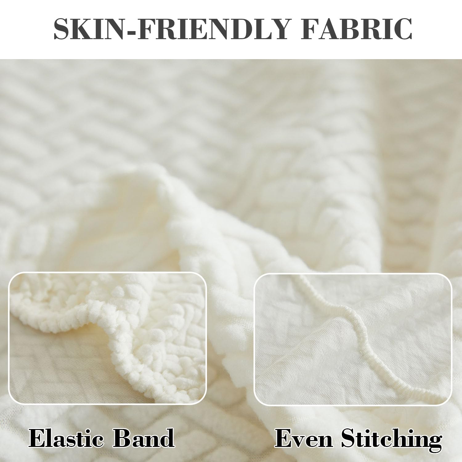 Disayu Couch Covers for 3 Cushion Sofa Pet Friendly Couch Cushion Covers Universal Sofa Covers Washable Stretch Slipcovers for Sectional Sofa (Texture Ivory White,Large Triple Seat Cover)