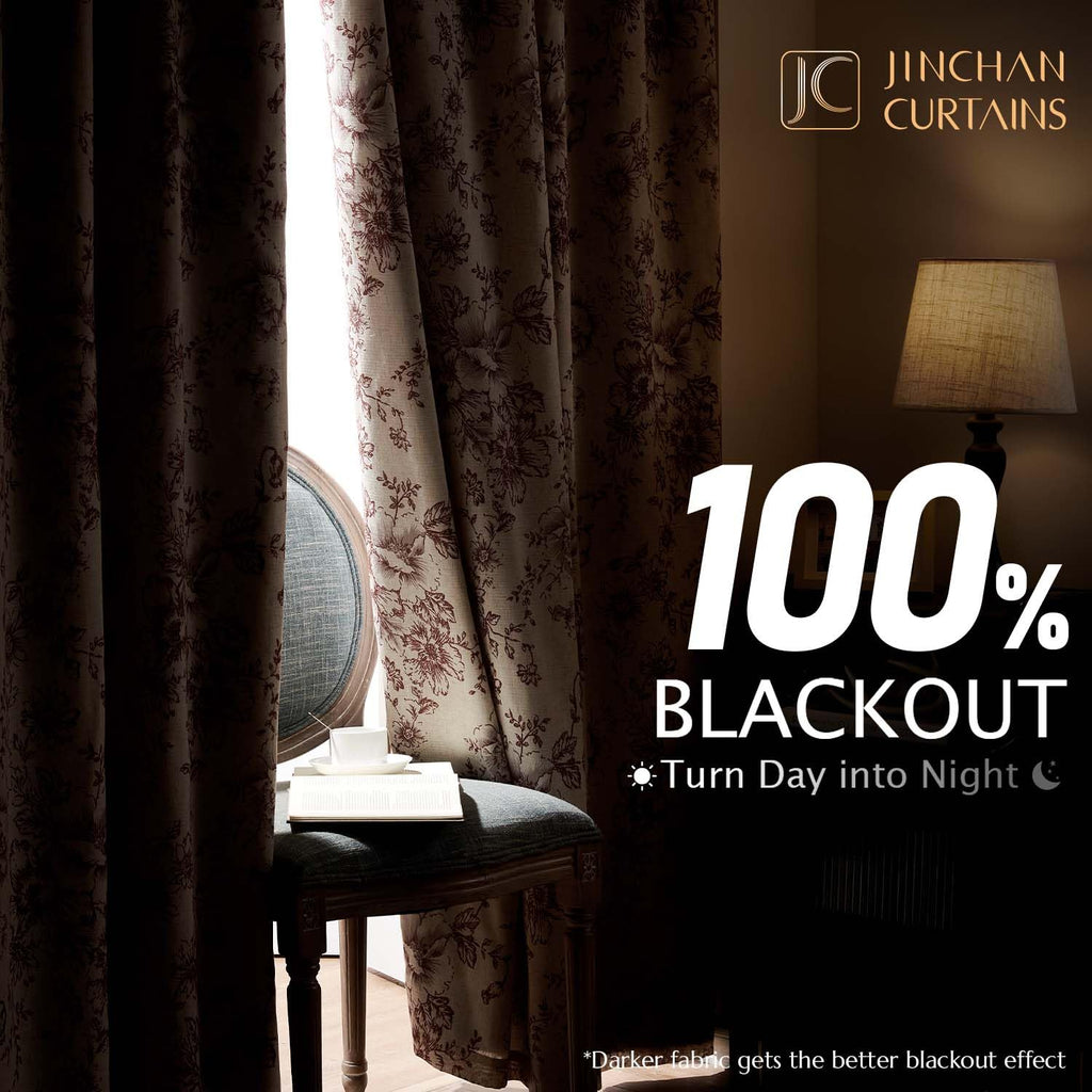 jinchan Floral Linen Blackout Curtains for Bedroom 63 Inches Long