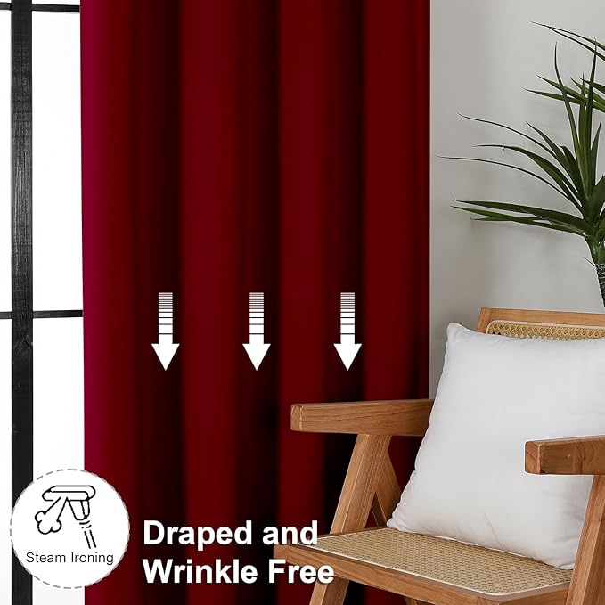 Simplebrand Red Blackout Curtains for Bedroom 96 Inches Long 2 Panels, Solid Thermal Insulated, Energy Saving Living Room Window Treatment Curtains Blackout Drapes, W50 x L96 Inch, Red