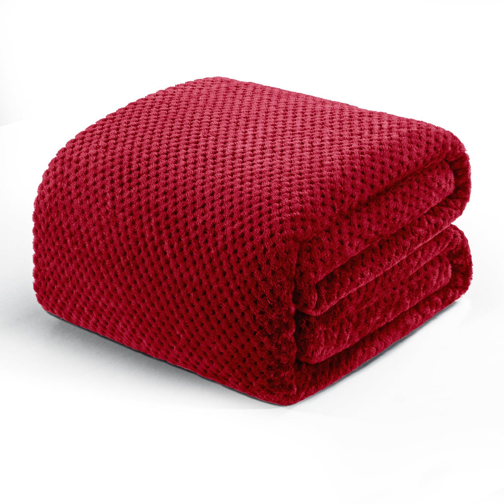 Exclusivo Mezcla Soft Waffle Fleece Bed Blanket King Size, Deep Red