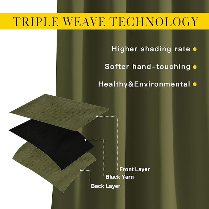 NICETOWN Olive Curtains 102 inches Long, Grommet Thermal Insulated Solid Blackout Curtains Privacy Window Treatments for Bedroom/Living Room, W46 x L102, 2 Panels
