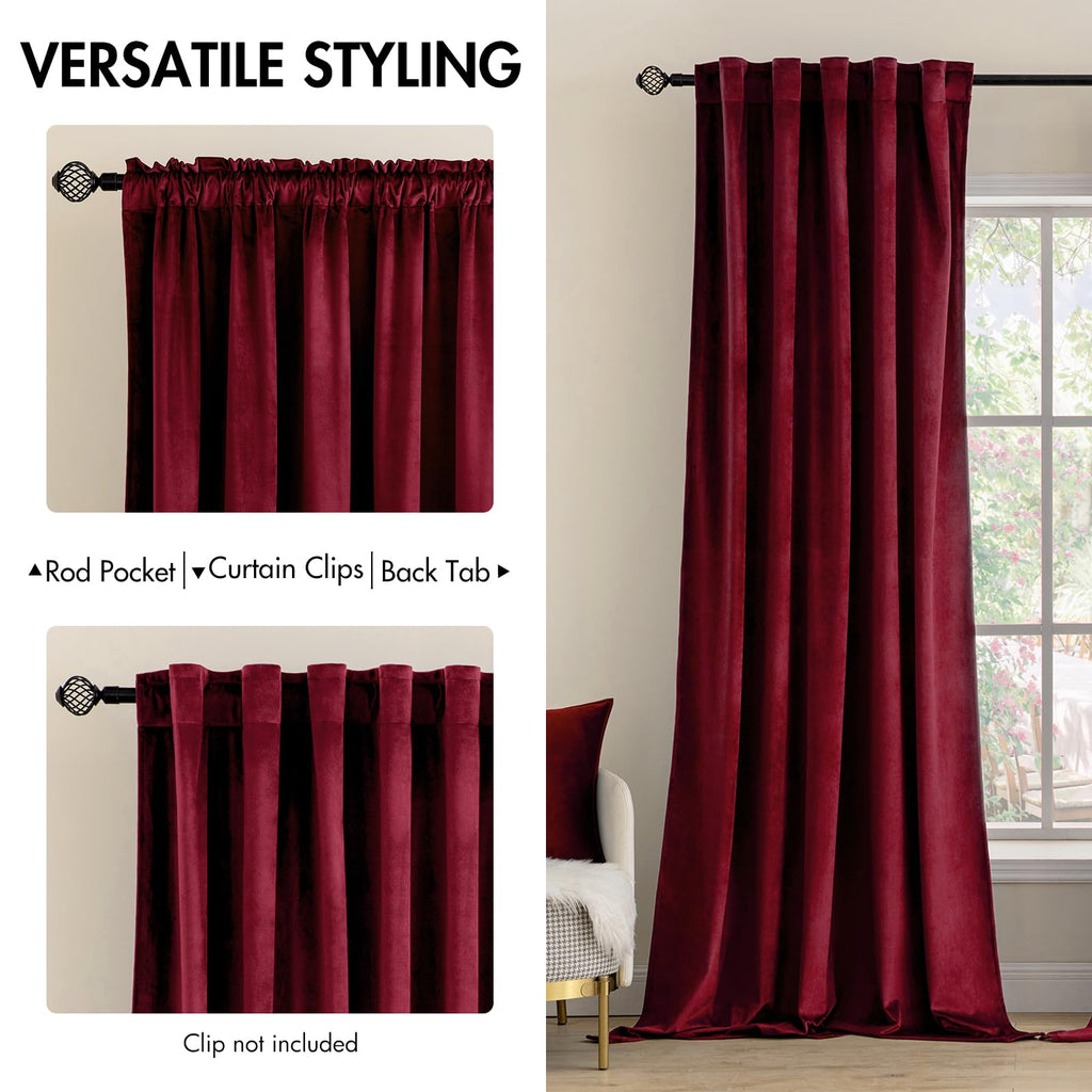 MIULEE Velvet Curtains 52x90 inches 2 Panels Burgundy Red Blackout Curtains