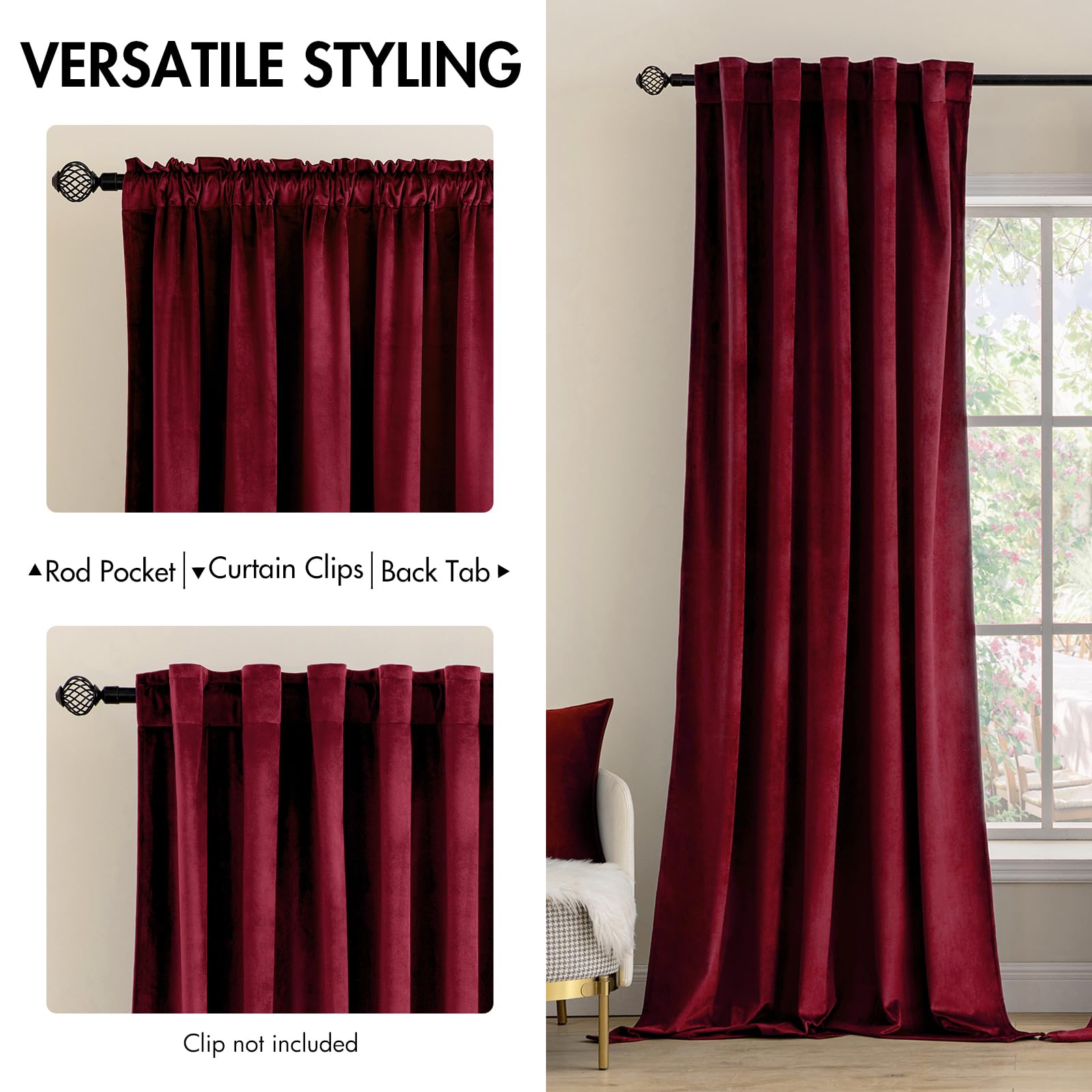 MIULEE Velvet Curtains 52x90 inches 2 Panels Burgundy Red Blackout Curtains