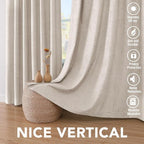 H.VERSAILTEX Linen Blackout Curtains 54 Inches Long 100% Blackout Thermal Insulated Textured Linen Look Curtain Draperies Anti-Rust Grommet, Energy Saving with White Liner, 2 Panels, Natural