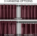 Nanspring Burgundy Linen Curtains 80 Inch Length for Living Room Light Filtering Semi Sheer Curtain Back Tab Vintage Boho Decor Elegant Luxury Drapes for Bedroom Dinner Room 52x80, 2 Panels