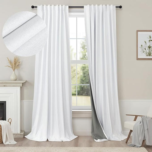 100 Inch Curtains Blackout for Bedroom Cooling Black Out Large Window Linen Look Custom Length 100 Inches Long Neutral Cream Colored Sound Proof Heat Blocking Thermal Drapes for Living Room Dorm 2Pcs