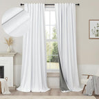 Custom Made Curtains 104 Inches Long 2 Panels Set 100 Percent Blackout Curtain Linen Textured Traverse Light Blocking Drapes for 103 Inch Window Living Room Darkening Nursery 104 Length Back Tab White