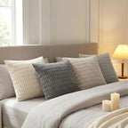 Fancy Homi Set of 4 Grey and White Boho Decorative Throw Pillow Covers 24x24 Inch for Couch Bed Sofa, Aesthetic Modern Bohemian Room Decor, Soft Fuzzy Fluffy Cozy Corduroy Cushion Case 60x60cm