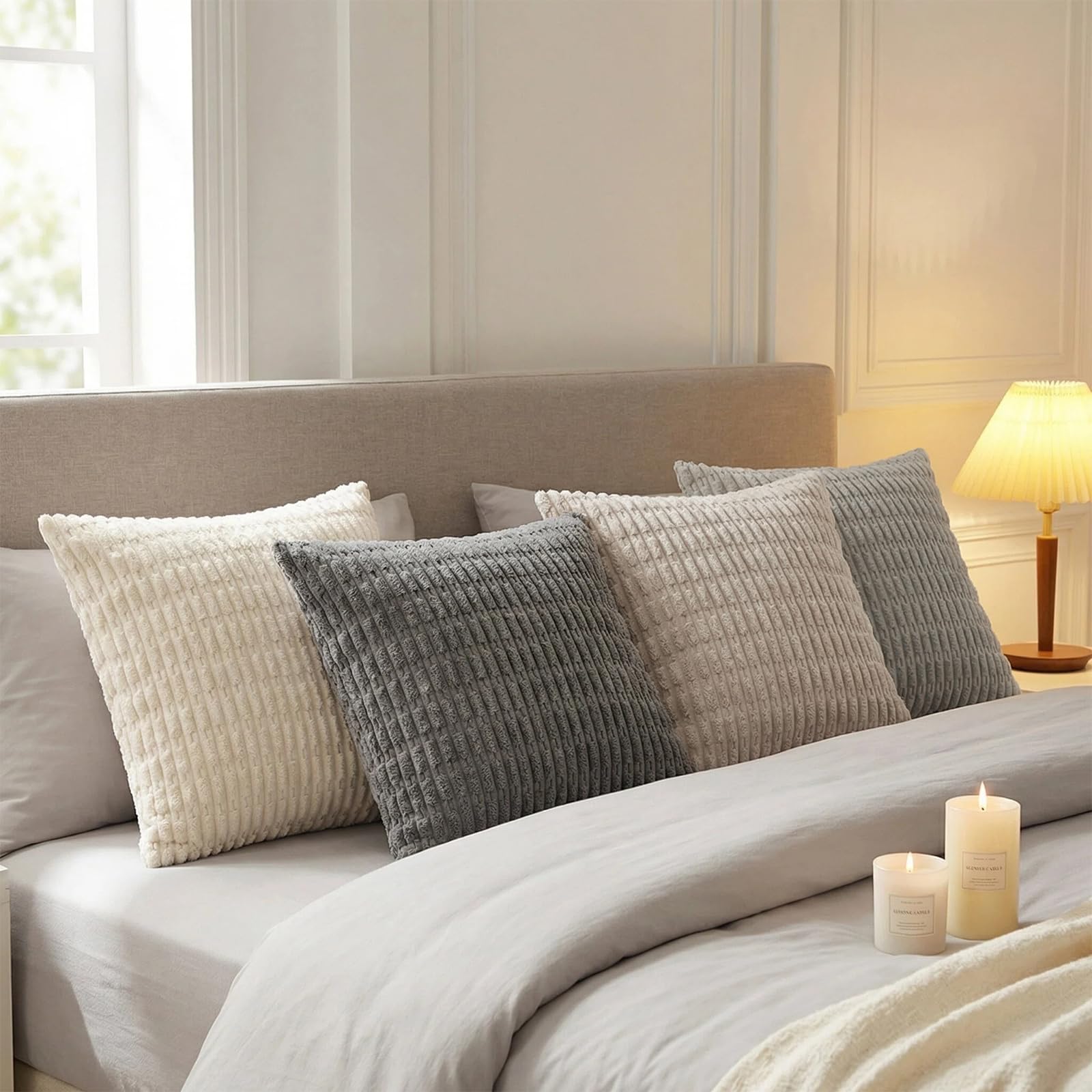 Fancy Homi 4 Packs Decorative Throw Pillow Covers for Living Room Couch Bed, Modern Farmhouse Boho Home Décor Accent Cushion Case, 26" x 26", Grey Series