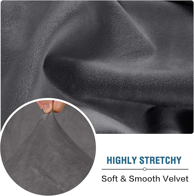 H.VERSAILTEX Velvet Stretch Couch Cushion Cover Plush Cushion Slipcover for Chair Loveseat Sofa Cushion Furniture Protector Seat Cushion Sofa Cover (2 Piece Large Sofa Cushion Covers, Grey)