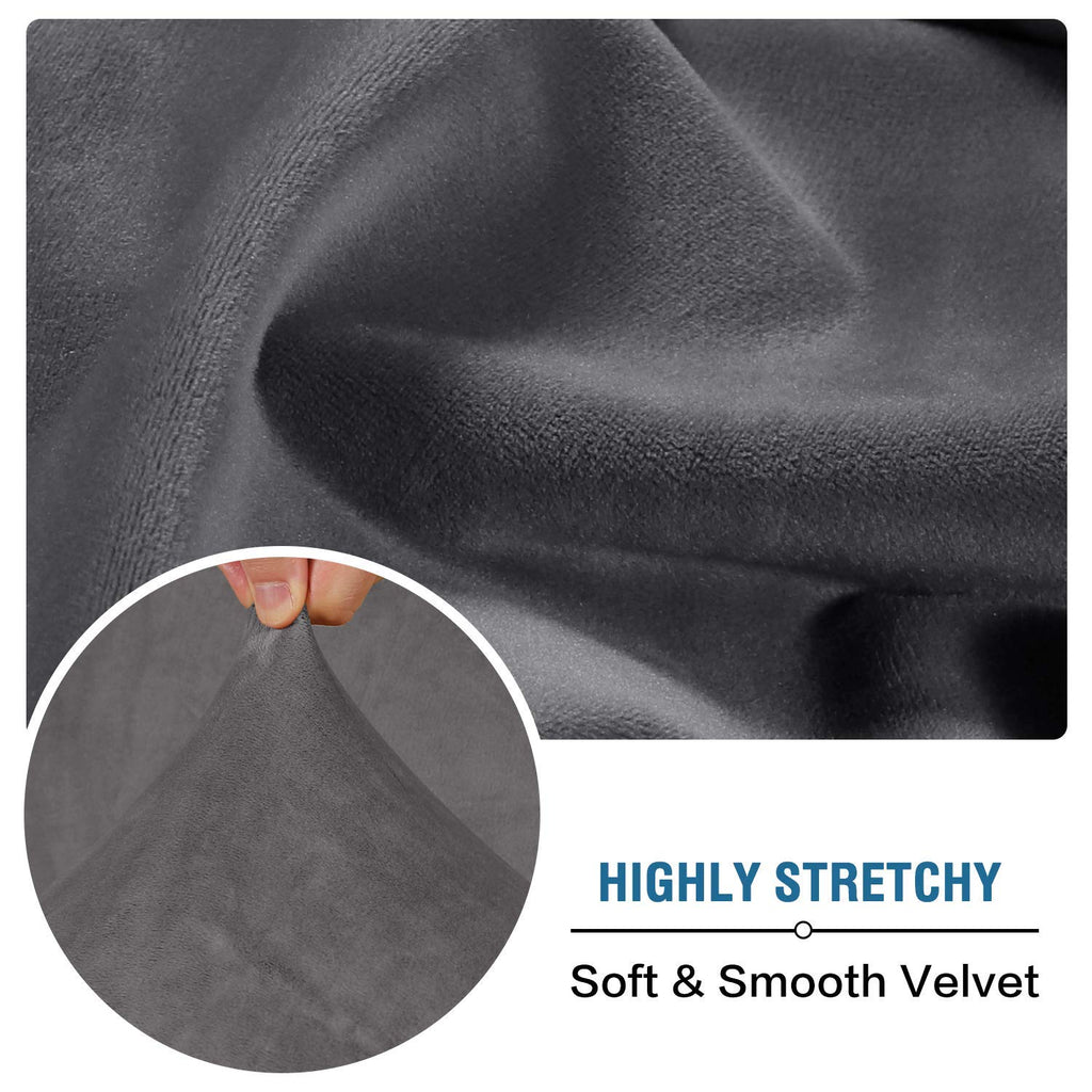 H.VERSAILTEX Velvet Stretch Couch Cushion Cover Plush Cushion Slipcover for Chair Loveseat Sofa Cushion Furniture Protector Seat Cushion Sofa Cover (3 Piece XL Sofa Cushion Covers, Grey)