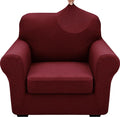 XINEAGE 2026 New 2 Pieces Chair Covers with Arms Super Stretch Chair Slipcover for Living Room Pet Dog Universal Slip Cover Anti Slip Armchair Furniture Protector (Wine Red), 31"-46"(1 Cushion)