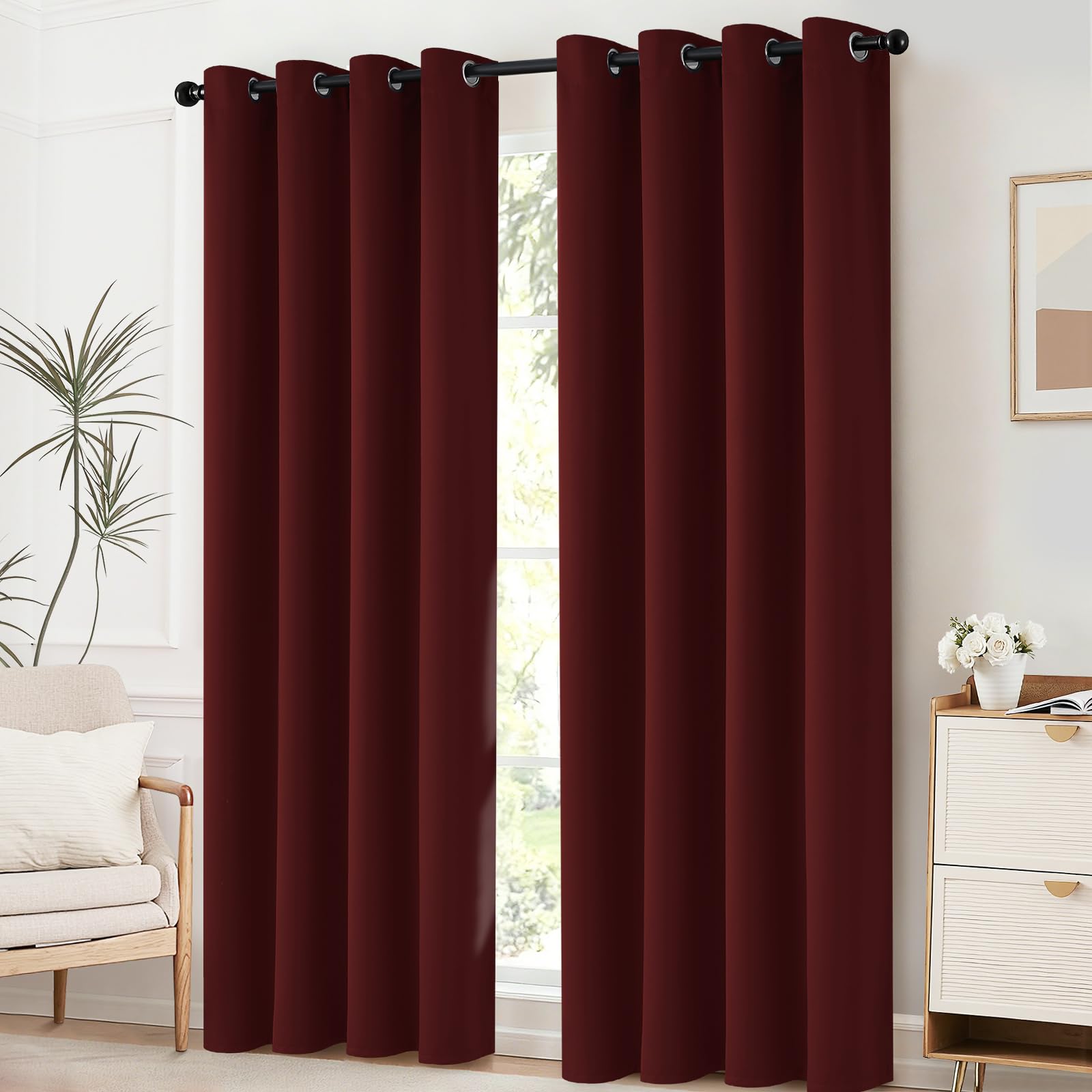 Yakamok Room Darkening Curtains 52x63 inch Length Burgundy Red-Living Room