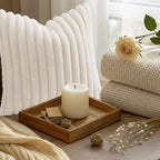 decorUhome Fall Faux Fur Throw Pillow Covers 22x22 Set of 2 Cream White