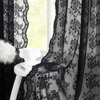 YJ YANJUN Vintage Lace Curtains 84 Inches Long-Victorian Floral Pattern Black Sheer Curtain Panels for Living Room Bedroom,Light Filtering, Gothic Witchy Halloween Drapes 2 Panels 52W x 84L