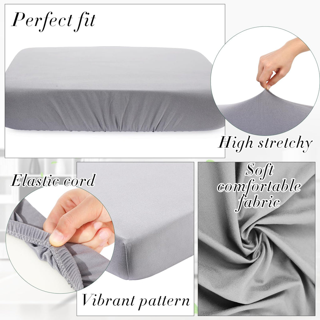 Newwiee Set of 4 Stretch Patio Cushion Covers Sofa Couch Seat Chair Slipcovers Cushion Cover Replacement Furniture Protector for Pets Washable(Light Grey,Seat Cover,Solid)