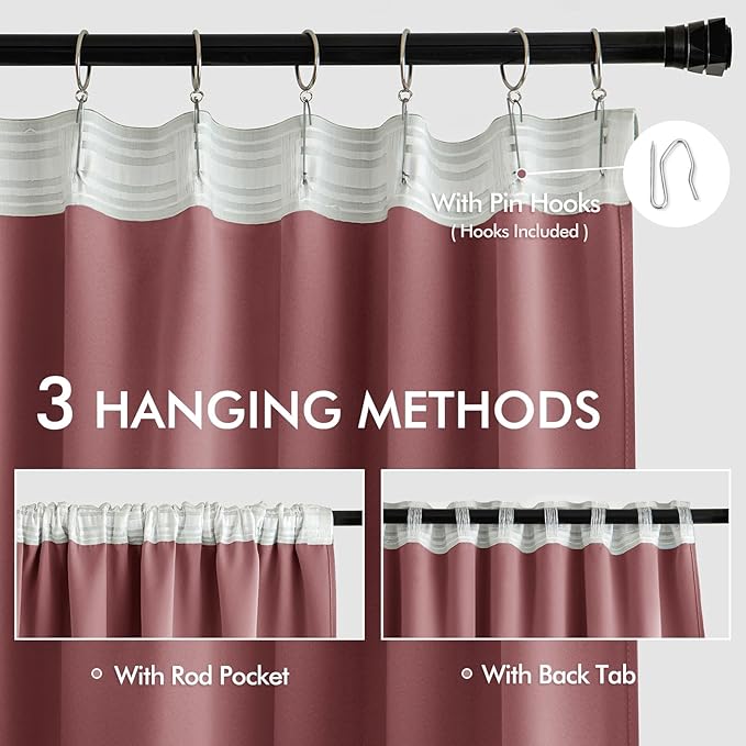 MIULEE Dusty Rose Back Tab Blackout Curtains 102 Inch Long 2 Panels Set for Bedroom, Rod Pocket/Pinch Pleated Thermal Insulated Living Room Darkening Light Blocking Floor to Ceiling Drapes