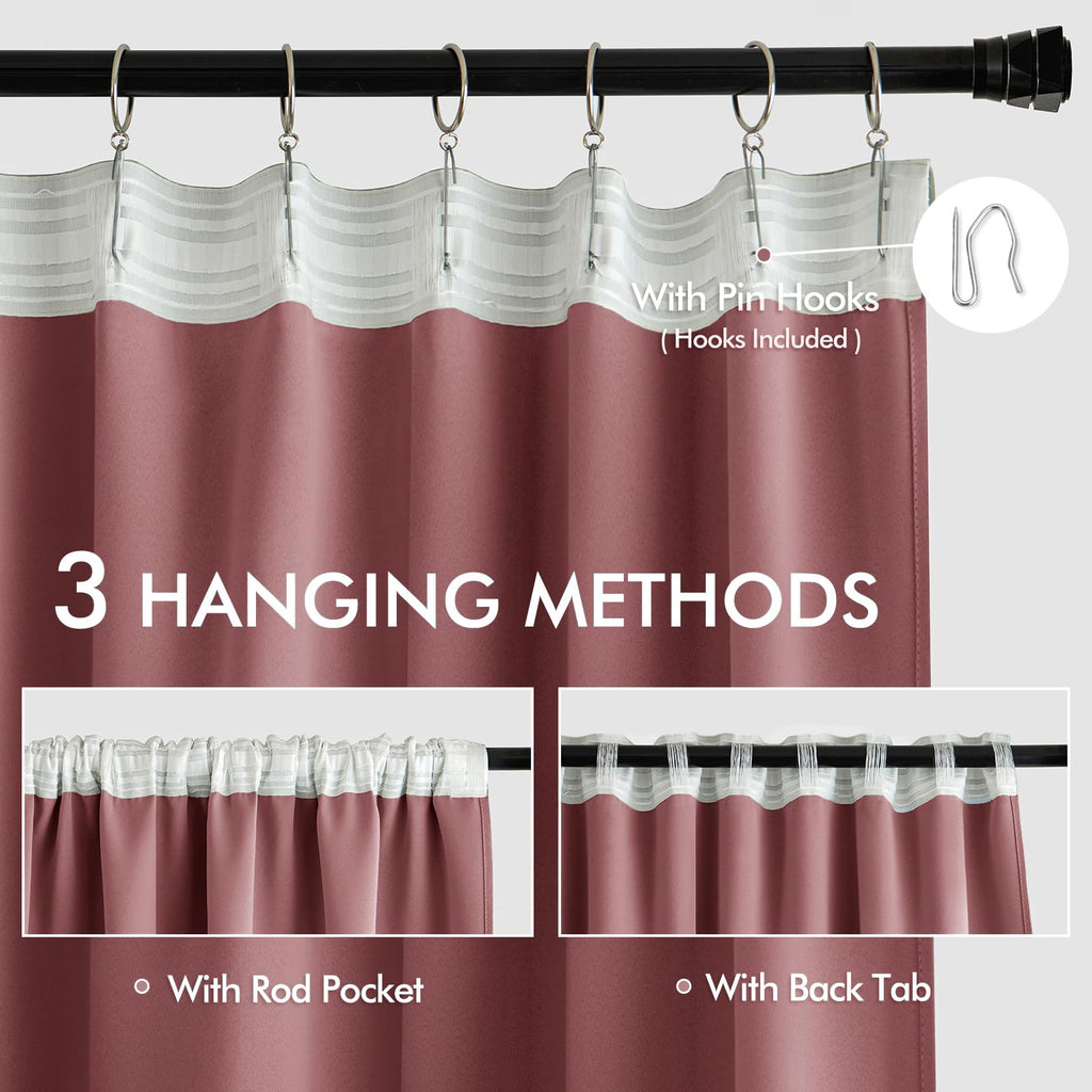 MIULEE Dusty Rose Back Tab Blackout Curtains 52x108 Inch Long 2 Panels Set