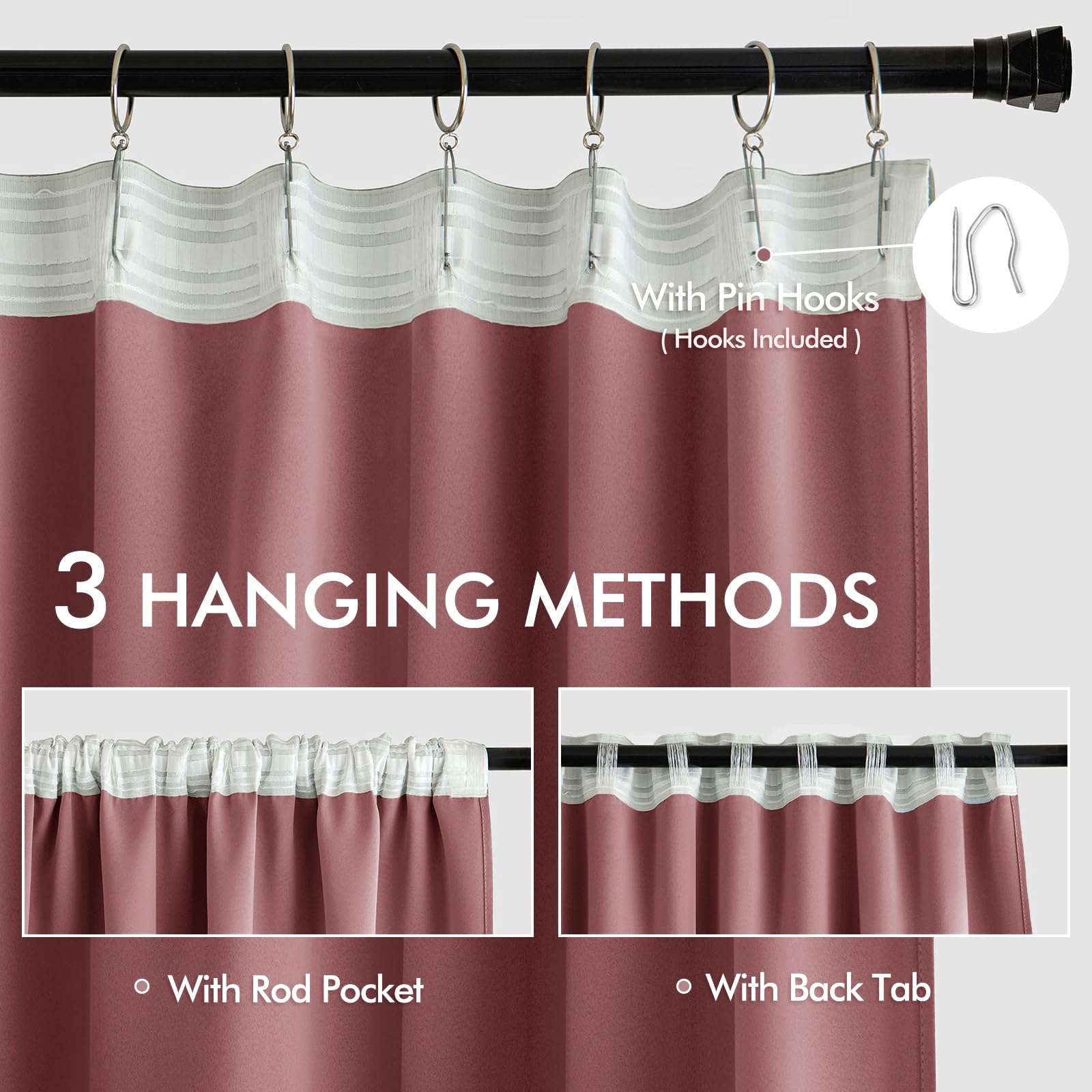 MIULEE Dusty Rose Back Tab Blackout Curtains 52x108 Inch Long 2 Panels Set