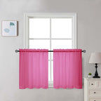 Chyhomenyc Hot Pink Sheer Curtains 30 inch Length 2 Panels, Light Filtering Voile Rod Pocket Short Window Curtians for Bathroom Living Room Farmhouse Small Windows, 42Wx30L inches