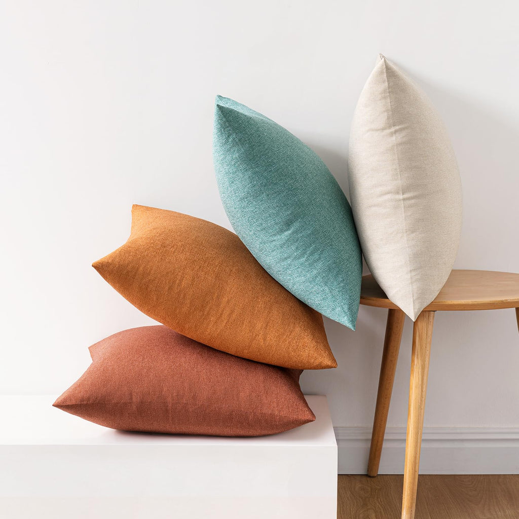 MIULEE Pack of 4 Decorative Outdoor Throw Pillow Covers Linen Waterproof Pillow Covers Summer Farmhouse Cushion Cases for Patio Garden Tent Balcony Couch Sofa 18x18 Inch Orange Rust
