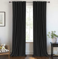Linen Textured Total Blackout Curtains for Bedroom 72 Inches Long, Black
