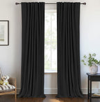 Linen Textured Total Blackout Curtains for Bedroom 72 Inches Long, Black