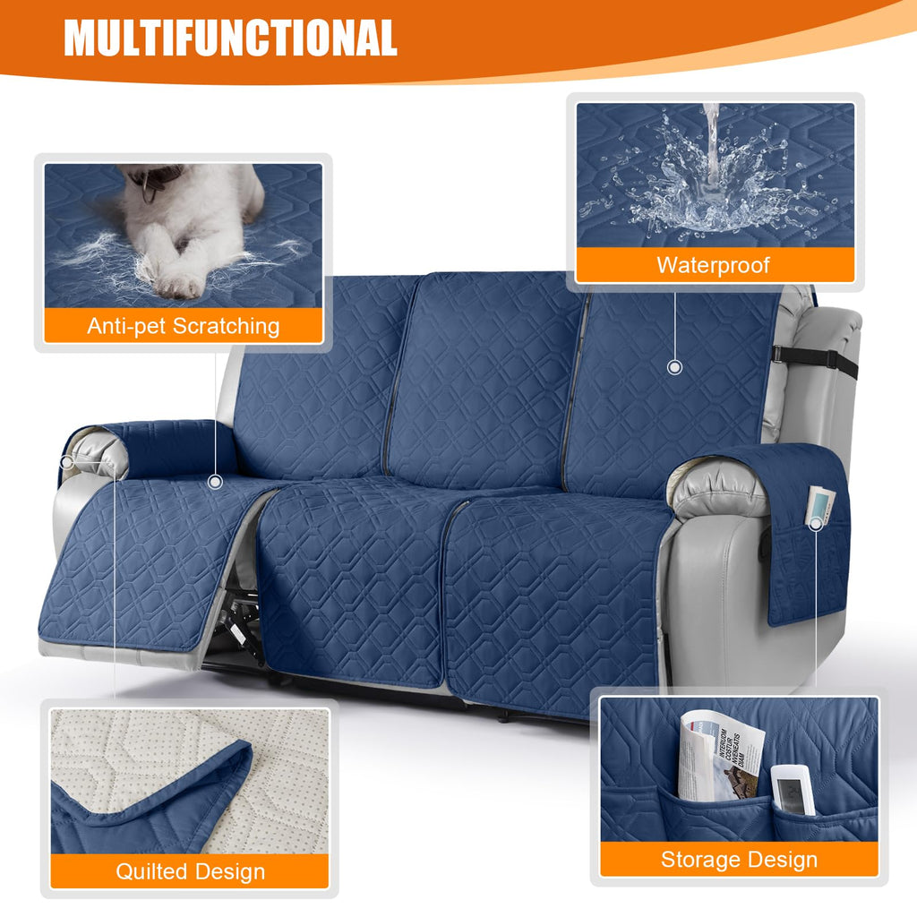 VANSOFY Waterproof Recliner Couch Covers Washable, Ocean Blue,3 Seater